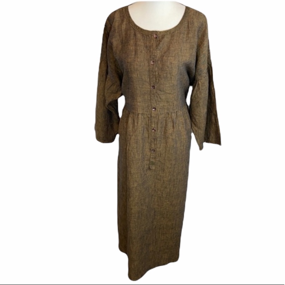 Gundren Sjogren Lagan Look Artisian Organic Linen Maxi Dress Size Medium